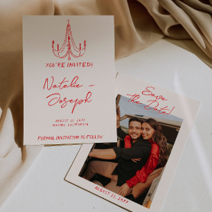 Save The Date Mariage Photo Rouge Ancien Argent Rétro Dessiné à