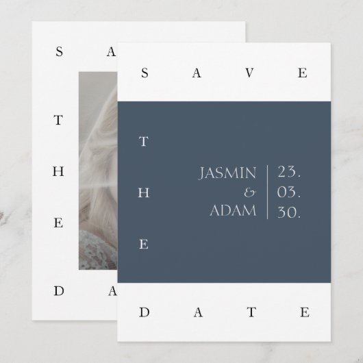 Save The Date Mariage photo Royal Blue Opulence Minimal (Devant / Derrière)