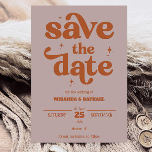 Save The Date Mariage Photo Rust et Pêche Gras Rétro