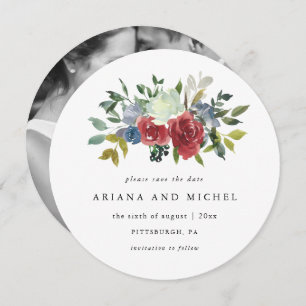 Save The Date Mariage photo Rustic Red et Blue Floral