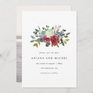 Save The Date Mariage photo Rustic Red et Blue Floral