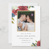 Save The Date Mariage photo Rustic Red et Blue Floral (Devant)