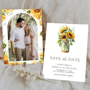 Save The Date Mariage photo Rustic Sunflowers Mason Jar