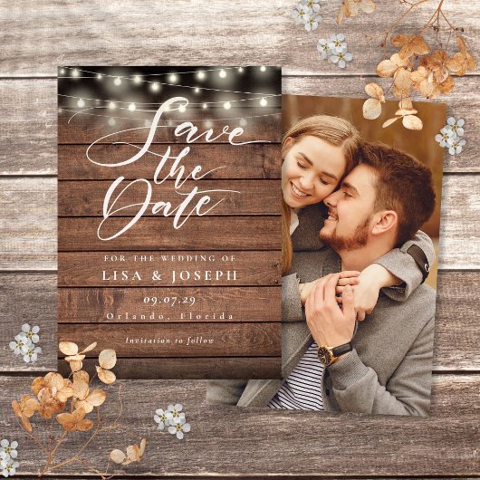 Save The Date Mariage photo Rustic Wood String