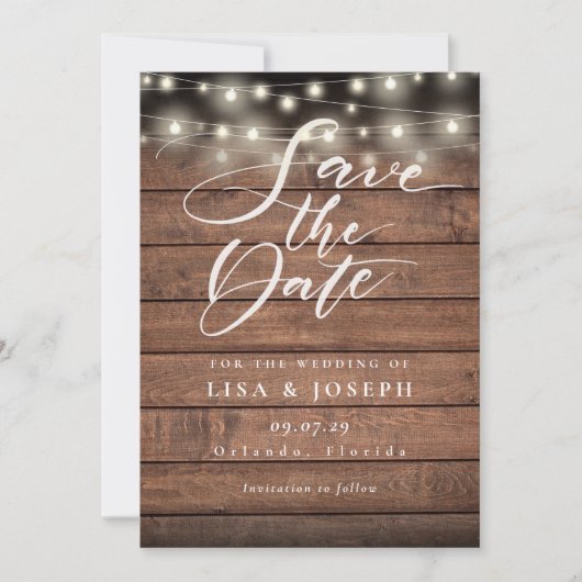 Save The Date Mariage photo Rustic Wood String (Devant)