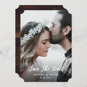 Save The Date Mariage photo rustique à fond de bois
