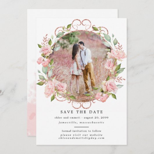 Save The Date Mariage photo Rustique Boho Botanique (Devant / Derrière)