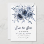 Save The Date Mariage photo Rustique Dusty Blue Floral (Devant)