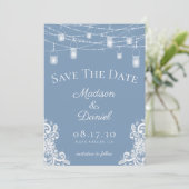 Save The Date Mariage photo Rustique Dusty Blue Lights (Debout devant)