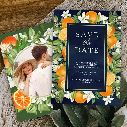 Save The Date Mariage photo Rustique Tangerine Citrus Orange Nav