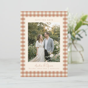 Save The Date Mariage Photo Rustique Terracotta Gingham Carreaux