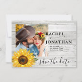 Save The Date Mariage photo Rustique Tournesol blanc (Devant)