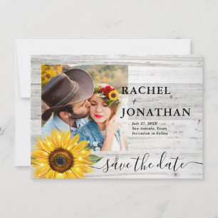 Save The Date Mariage photo Rustique Tournesol blanc