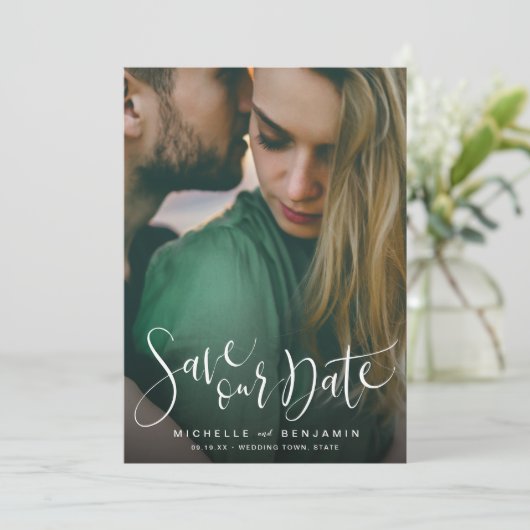 Save The Date Mariage photo script moderne enregistrer la date (Debout devant)