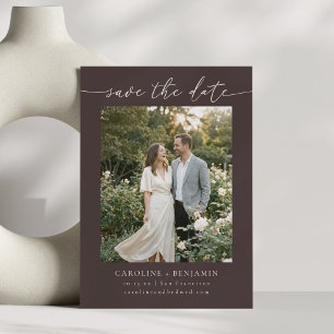 Save The Date Mariage Photo Script Terreux Brun Automnal Minimal
