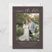 Save The Date Mariage photo script terreux brun automnal minimal (Devant)