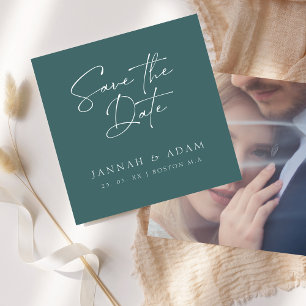Save The Date Mariage Photo Script Vert Émeraude