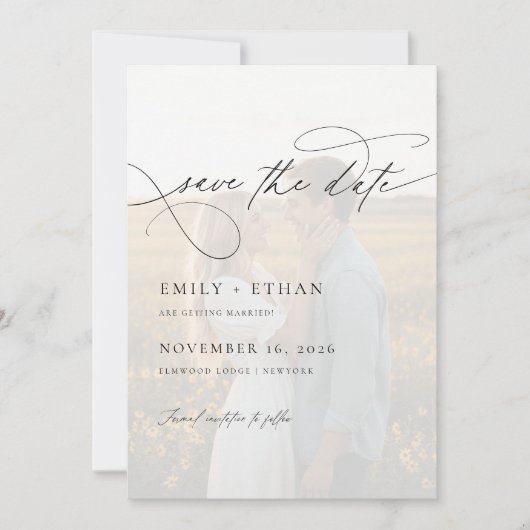 Save The Date Mariage photo simple Calligraphie Script superposi (Devant)