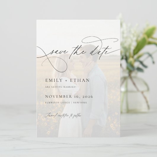Save The Date Mariage photo simple Calligraphie Script superposi (Debout devant)