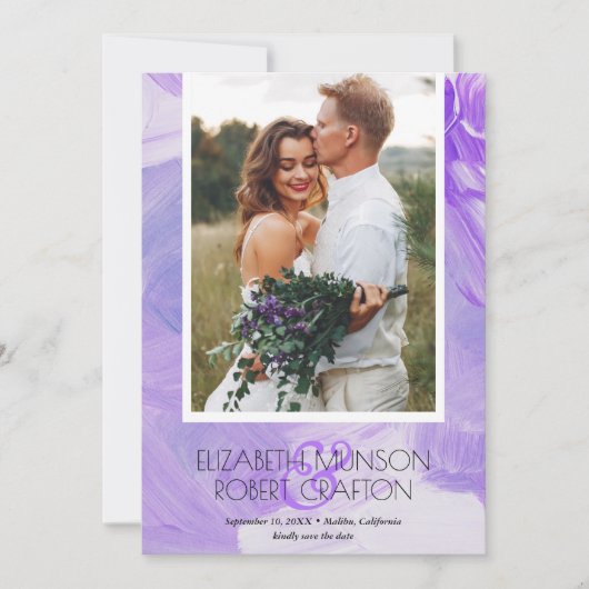 Save The Date Mariage Photo Simple Design Purple Enregistrer La  (Devant)