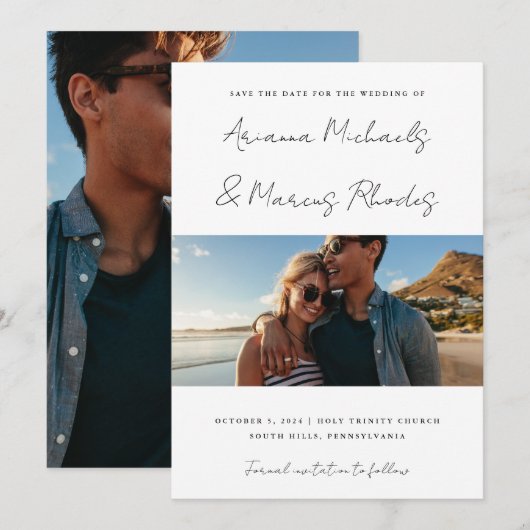 Save The Date Mariage photo simple et moderne (Devant / Derrière)