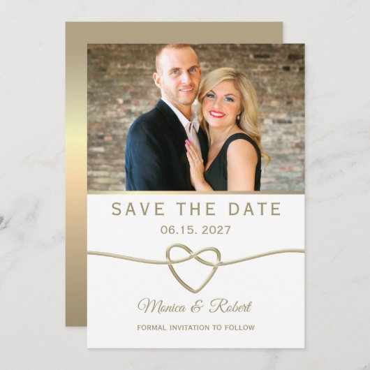 Save The Date Mariage photo simple Gold (Devant / Derrière)