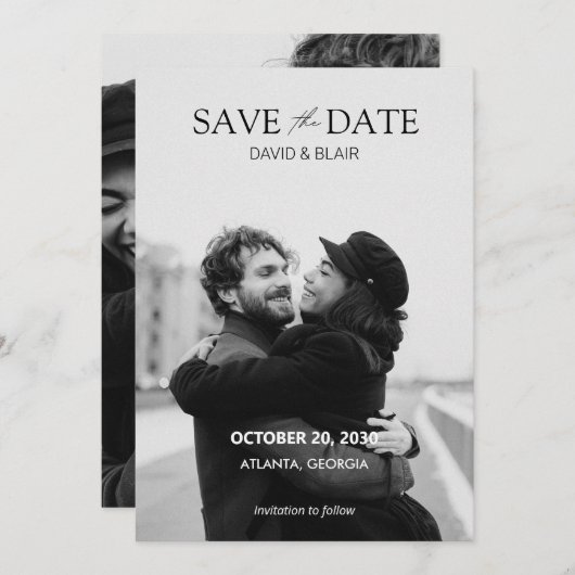 Save The Date Mariage photo simple moderne noir et blanc  (Devant / Derrière)
