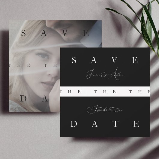 Save The Date Mariage Photo Simple Noir Blanc Chic