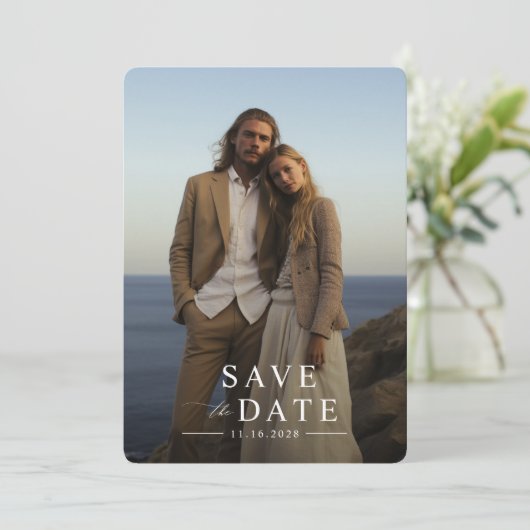Save The Date Mariage photo simple noir et blanc élégant (Debout devant)