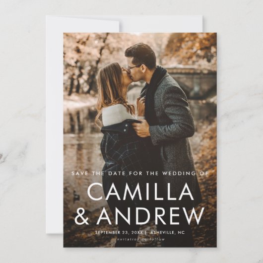 Save The Date Mariage photo simple Typographique QR code 2 (Devant)