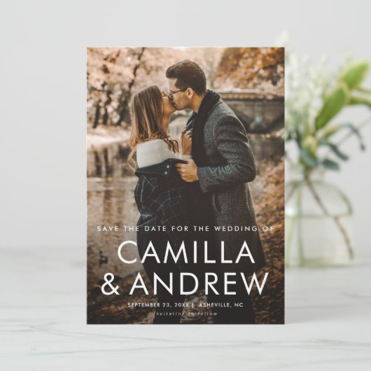 Save The Date Mariage photo simple Typographique QR code 2 (Debout devant)