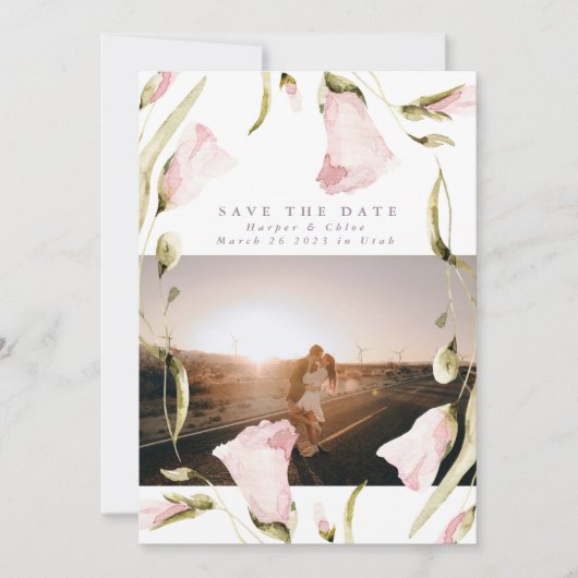 Save The Date Mariage photo Spring Bold Fleurs sauvages Boho (Devant)