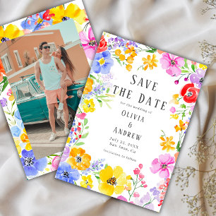 Save The Date Mariage photo Spring Vibrant Watercolor Flowers
