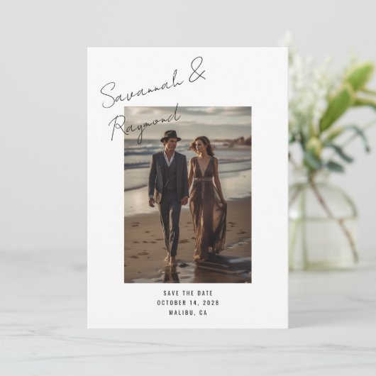 Save The Date Mariage photo style signature de script moderne (Debout devant)
