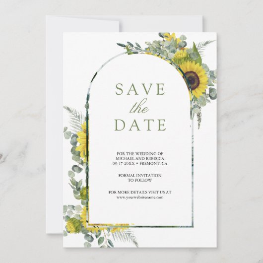Save The Date Mariage photo Sunflower Eucalyptus (Devant)