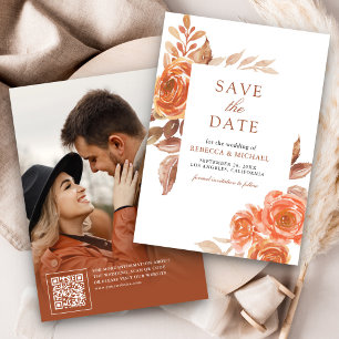 Save The Date Mariage Photo Terracotta Floral Orange Brûlé Autom