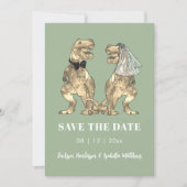 Save The Date Mariage Photo Thème Dinosaure Vert Sauge (Devant)