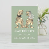 Save The Date Mariage Photo Thème Dinosaure Vert Sauge (Debout devant)