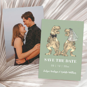 Save The Date Mariage Photo Thème Dinosaure Vert Sauge