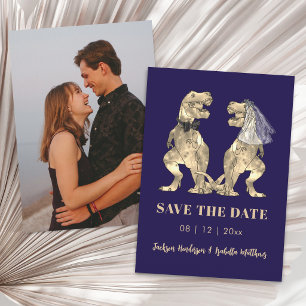 Save The Date Mariage Photo Thème Dinosaures Bleu Marine
