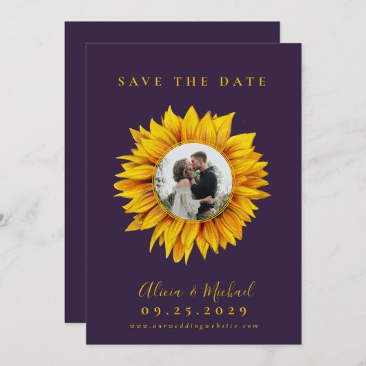 Save The Date Mariage photo tournesol rustique enregistrer la da (Devant / Derrière)