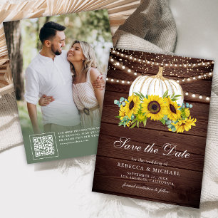Save The Date Mariage Photo Tournesols Citrouille Blanche Bois R
