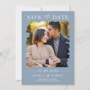 Save The Date Mariage photo Trendy Dusty Blue Brush Stroke