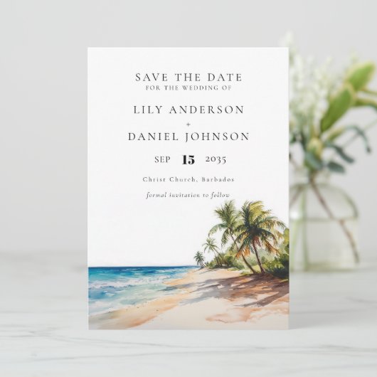 Save The Date Mariage photo Tropical Beach Destination (Debout devant)