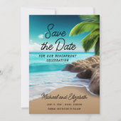 Save The Date Mariage photo Tropical Beach Palm Tree (Devant)