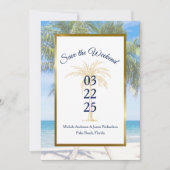 Save The Date Mariage photo Tropical Gold Palm Tree Beach (Devant)