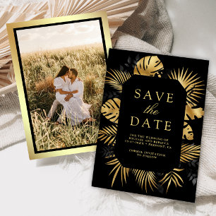 Save The Date Mariage photo tropical noir et or