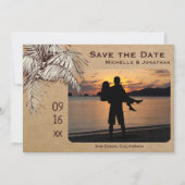 Save The Date Mariage photo Tropical Palm Tree Beach (Devant)