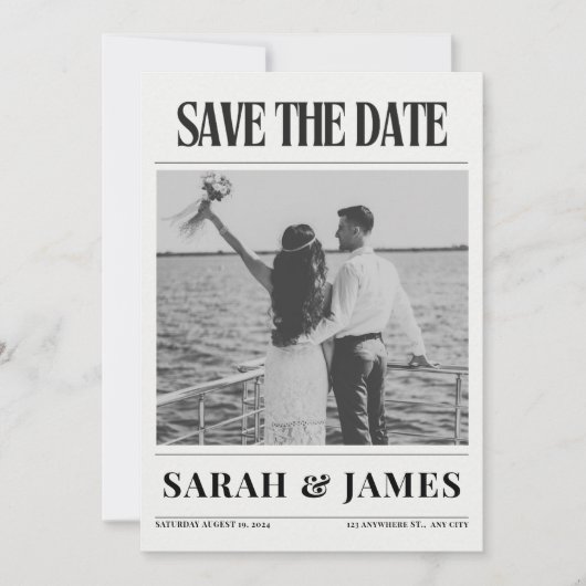 Save The Date Mariage photo unique du journal (Devant)