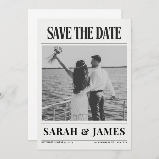 Save The Date Mariage photo unique du journal (Devant / Derrière)